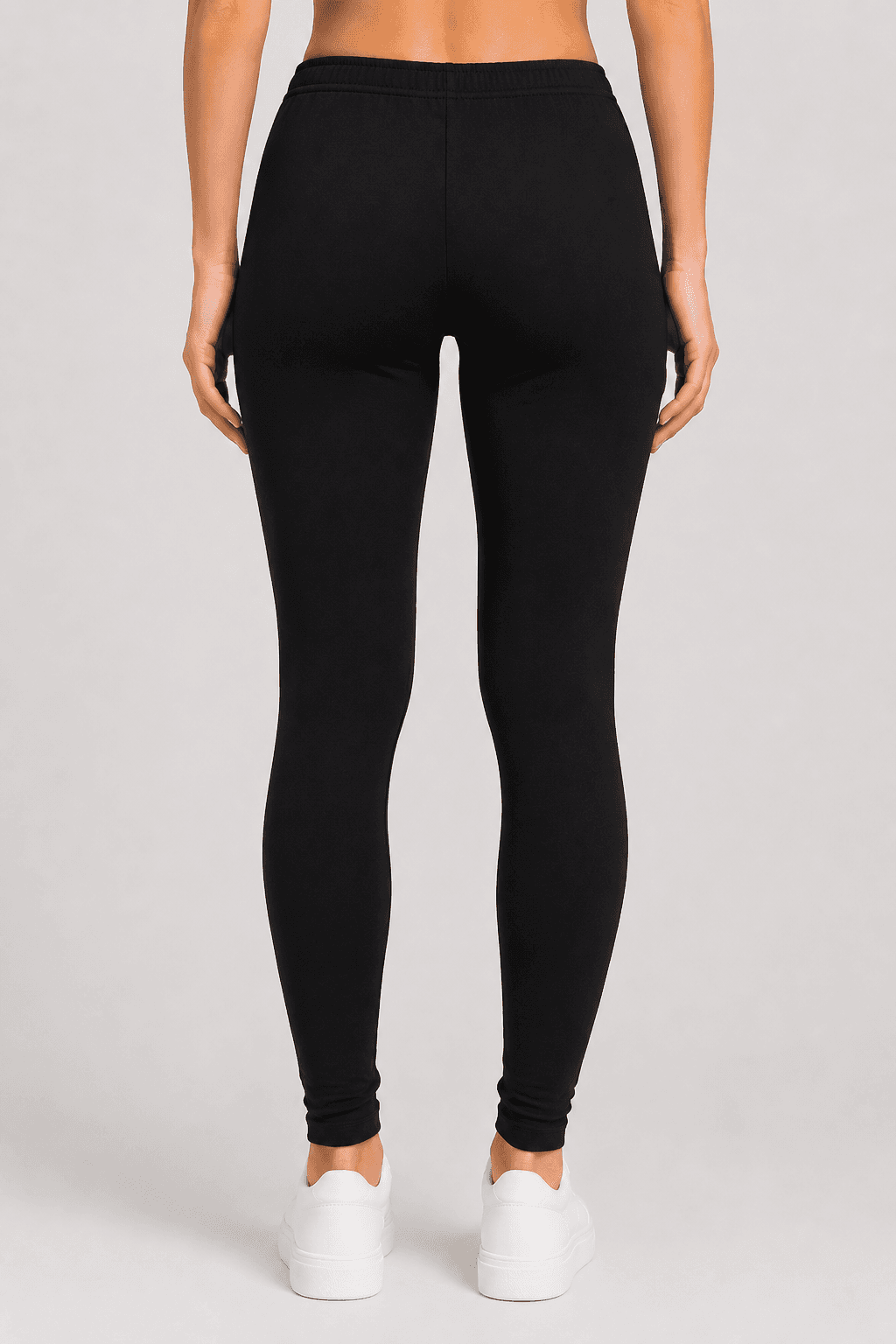 Black Cotton High-Waist Leggings — Back View