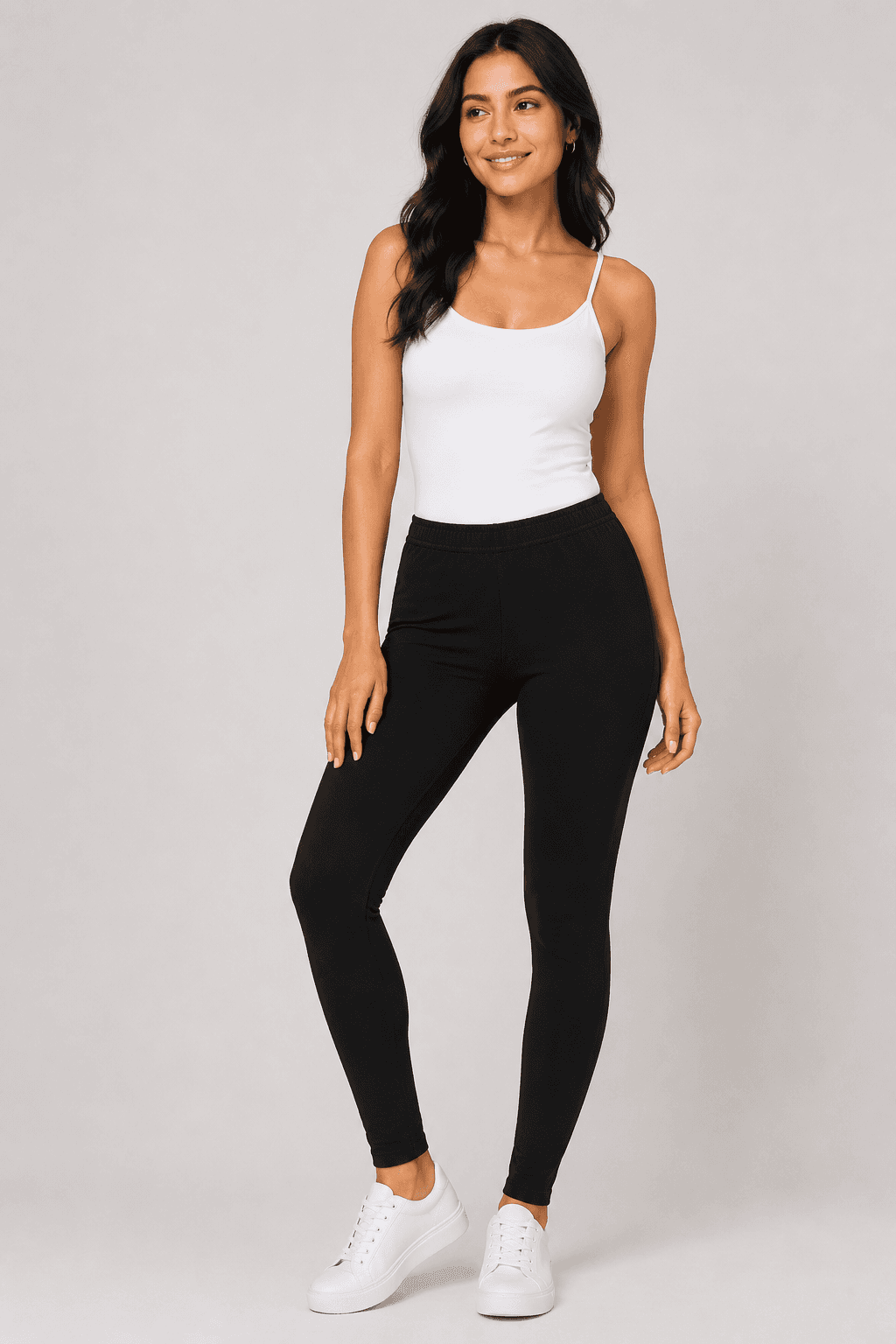 Black Cotton High-Waist Leggings — Model Shot