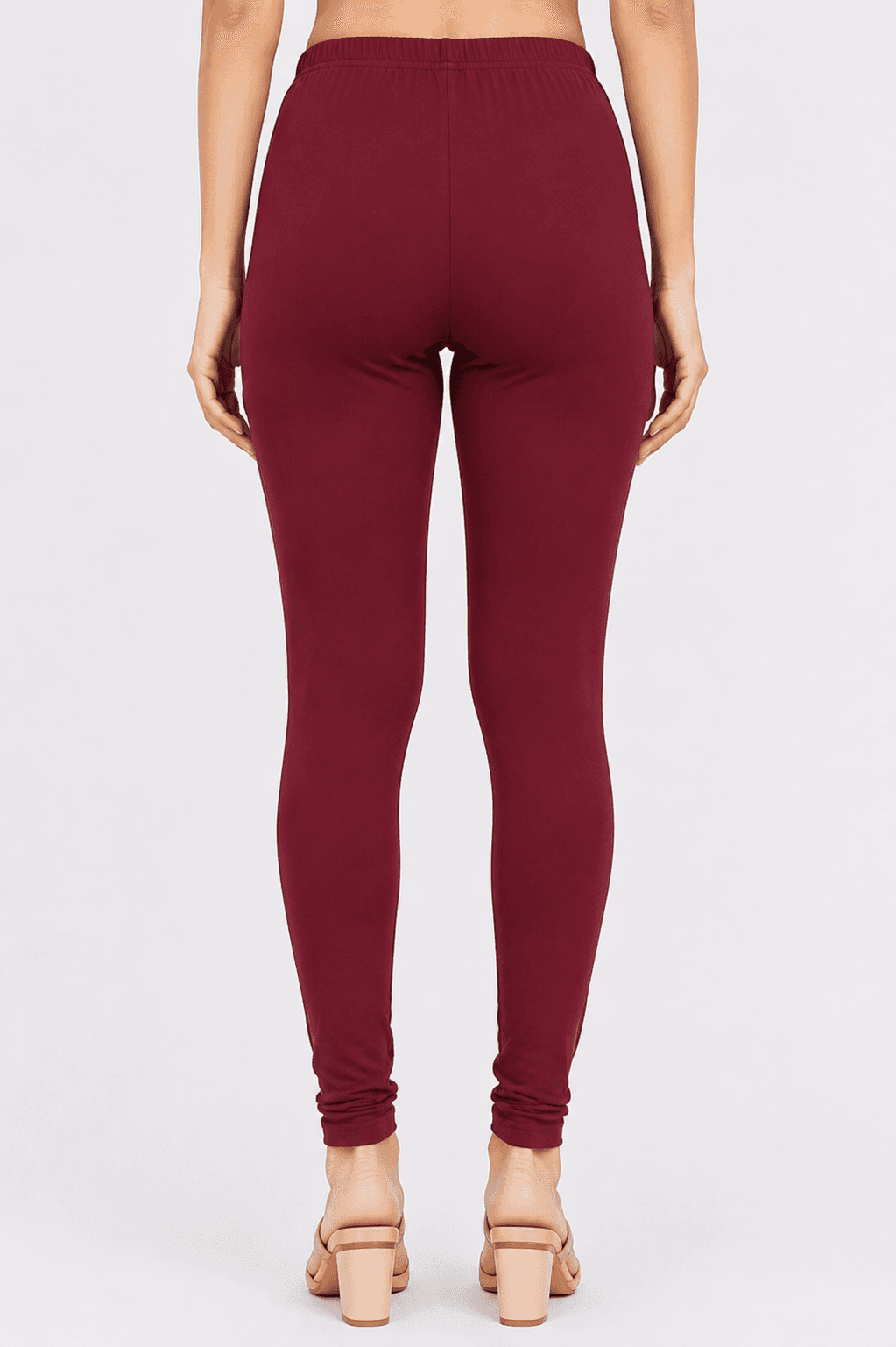 Maroon Cotton High-Waist Leggings — Back View