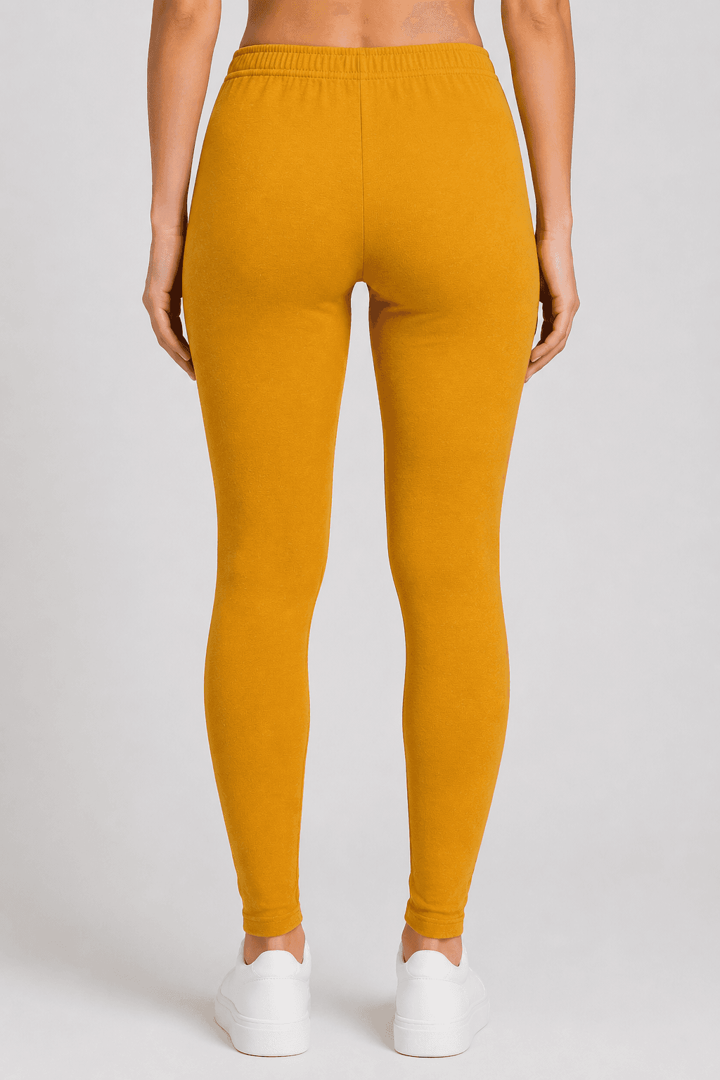 Mustard Yellow Cotton High-Waist Leggings — Back View