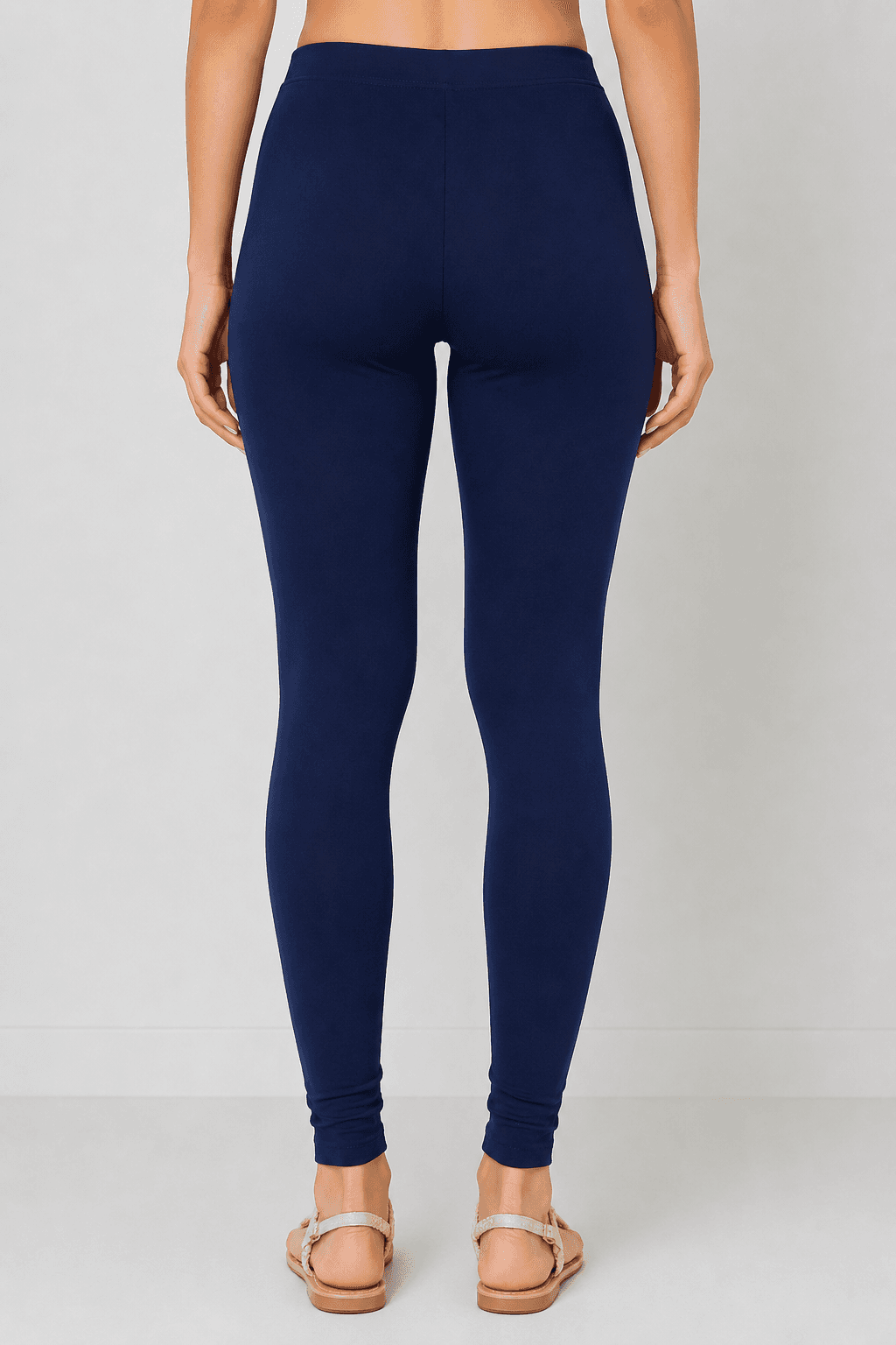 Navy Blue Cotton High-Waist Leggings — Back View