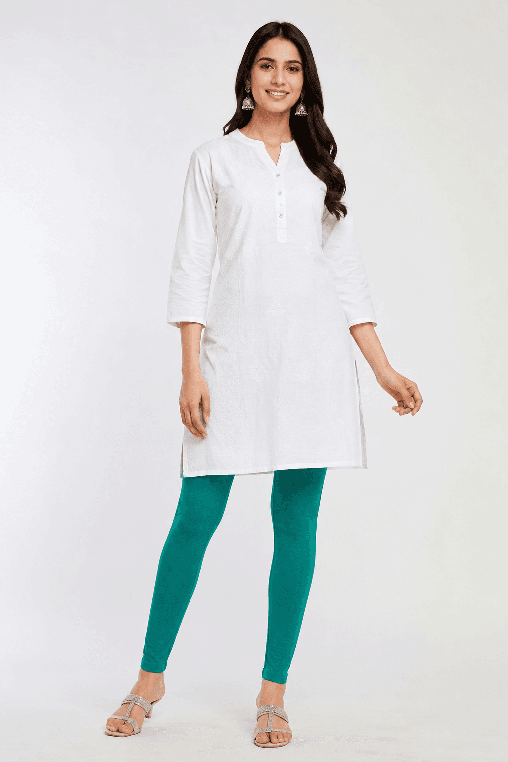 Ramar Green Cotton High-Waist Leggings — Model Shot