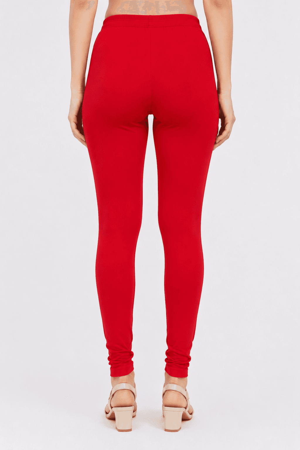 Red Cotton High-Waist Leggings — Back View