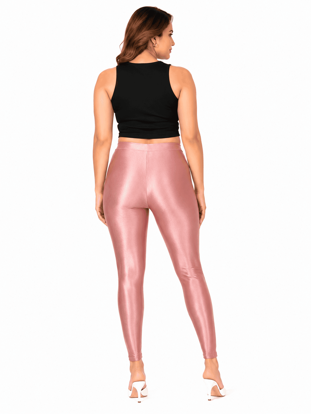 Rose Gold Shimmer High-Waist Leggings — Back View