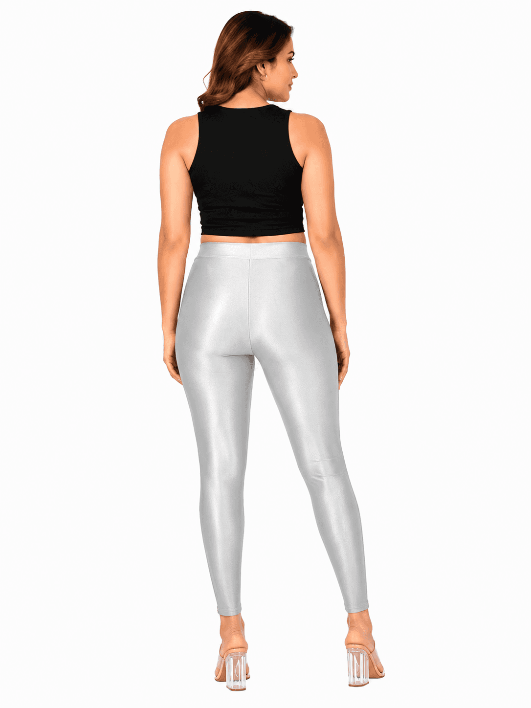 Silver Shimmer High-Waist Leggings — Back View