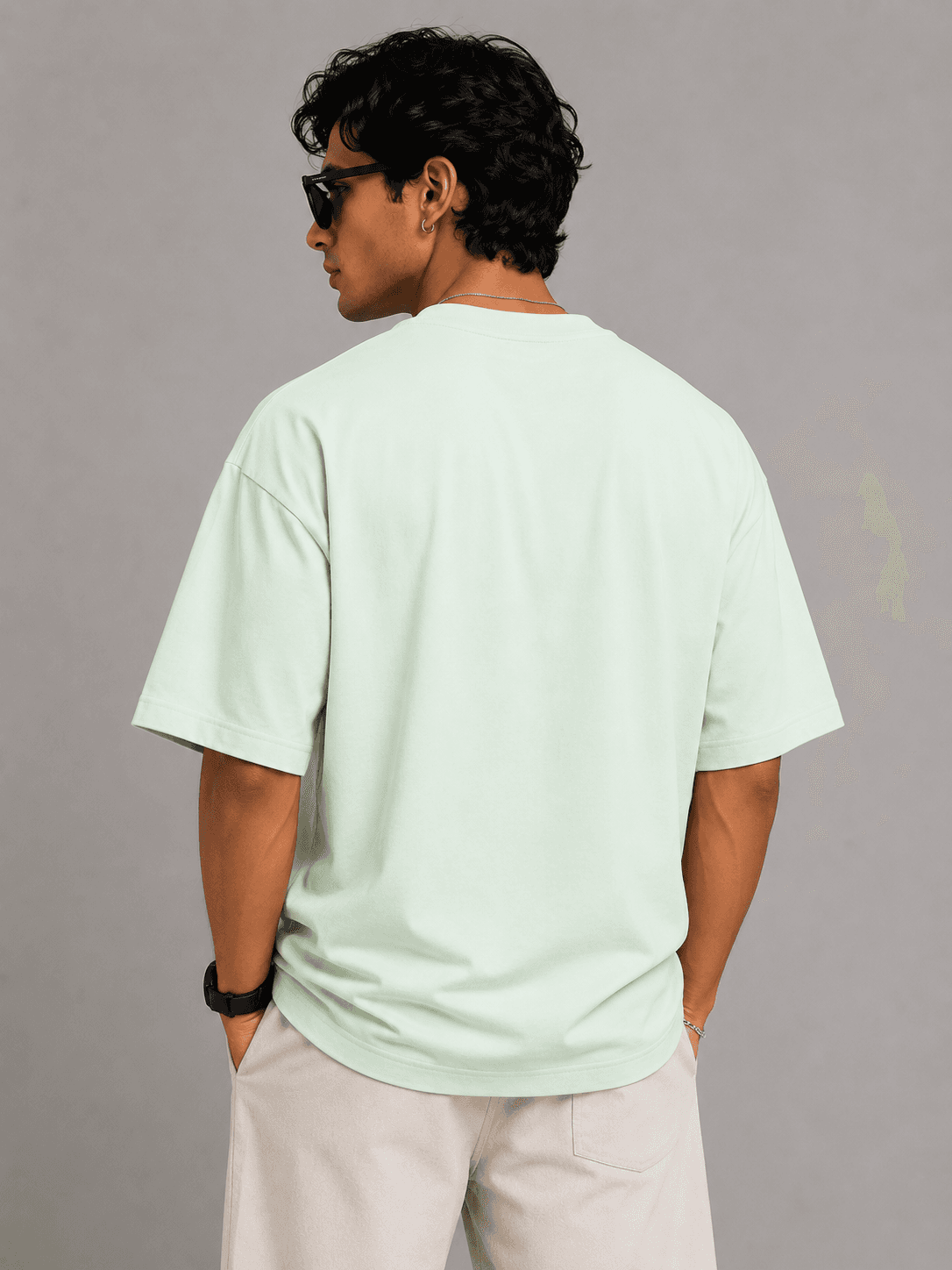 Mint Green Round Neck Oversized T-Shirt — Back View